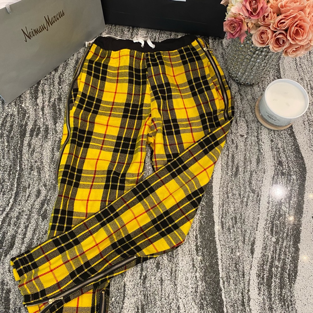 Men’s 1000kicks Plaid Pants Yellow/Red/Blk sz L